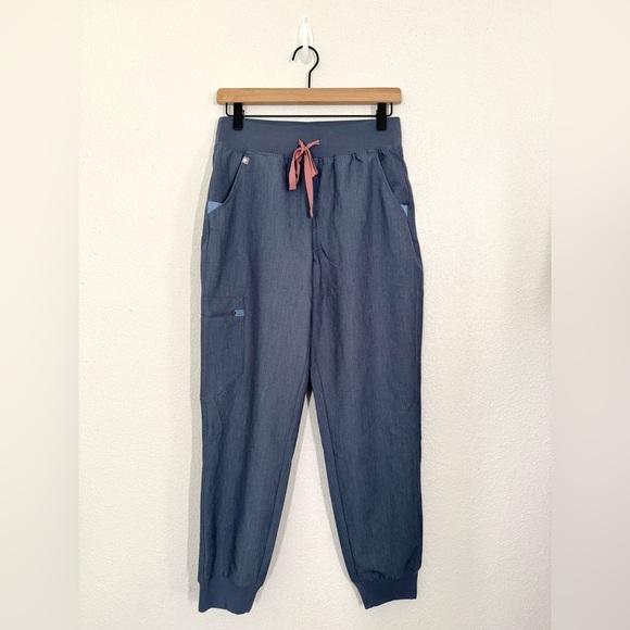 FIGS High Waisted Zamora Jogger Scrub Pants Heather Denim Small Petite NEW - Picture 4 of 7